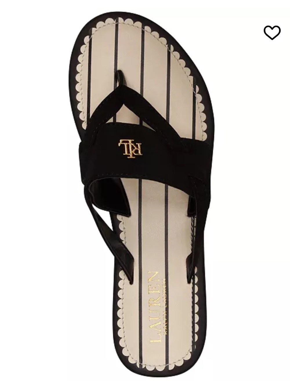Lauren Ralph Lauren Black and Cream Striped Logo Thong Sandals
